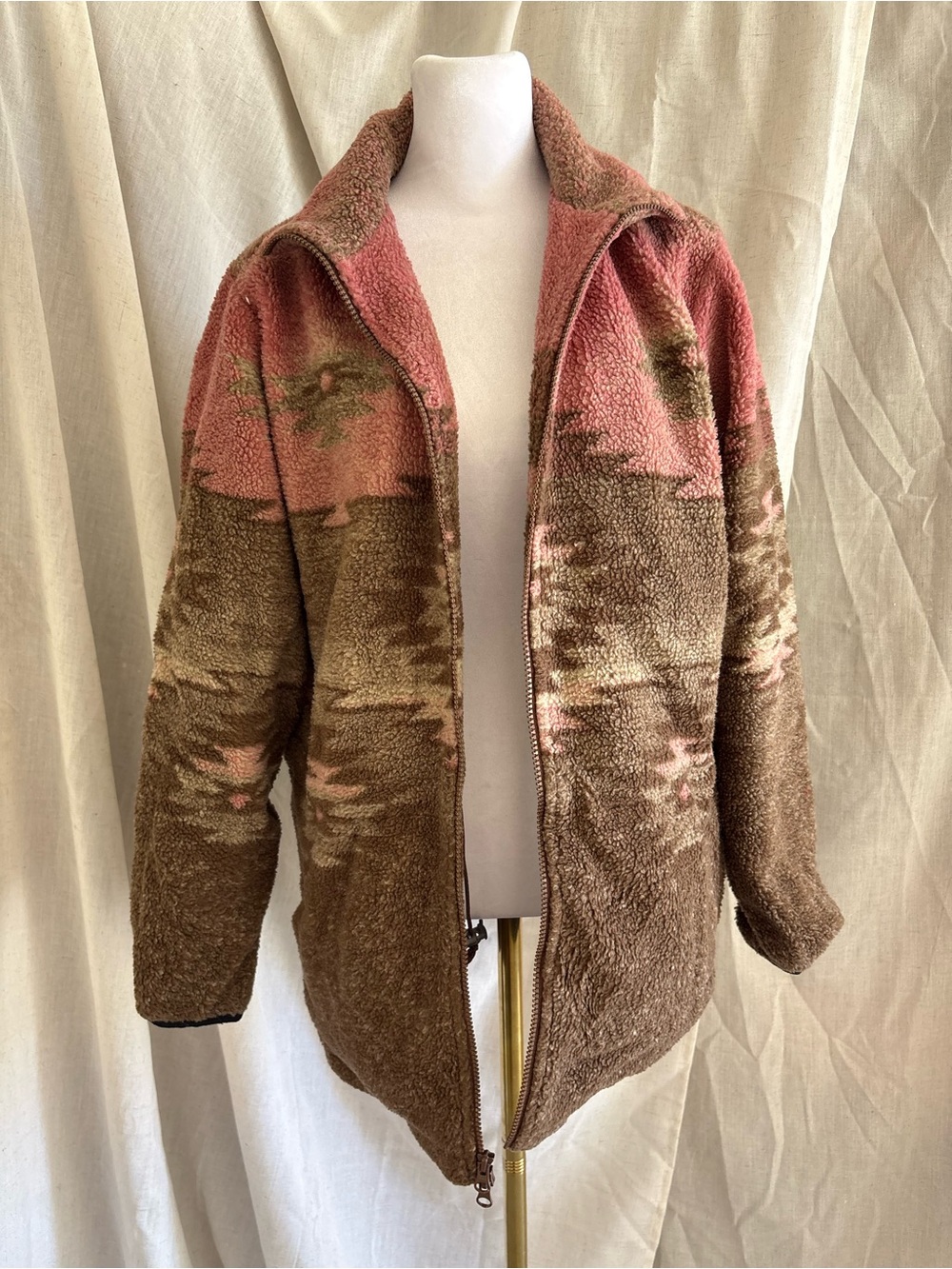 Cabela's Two-Tone western Aztec Sherpa Zip Jacket in Pink and Brown